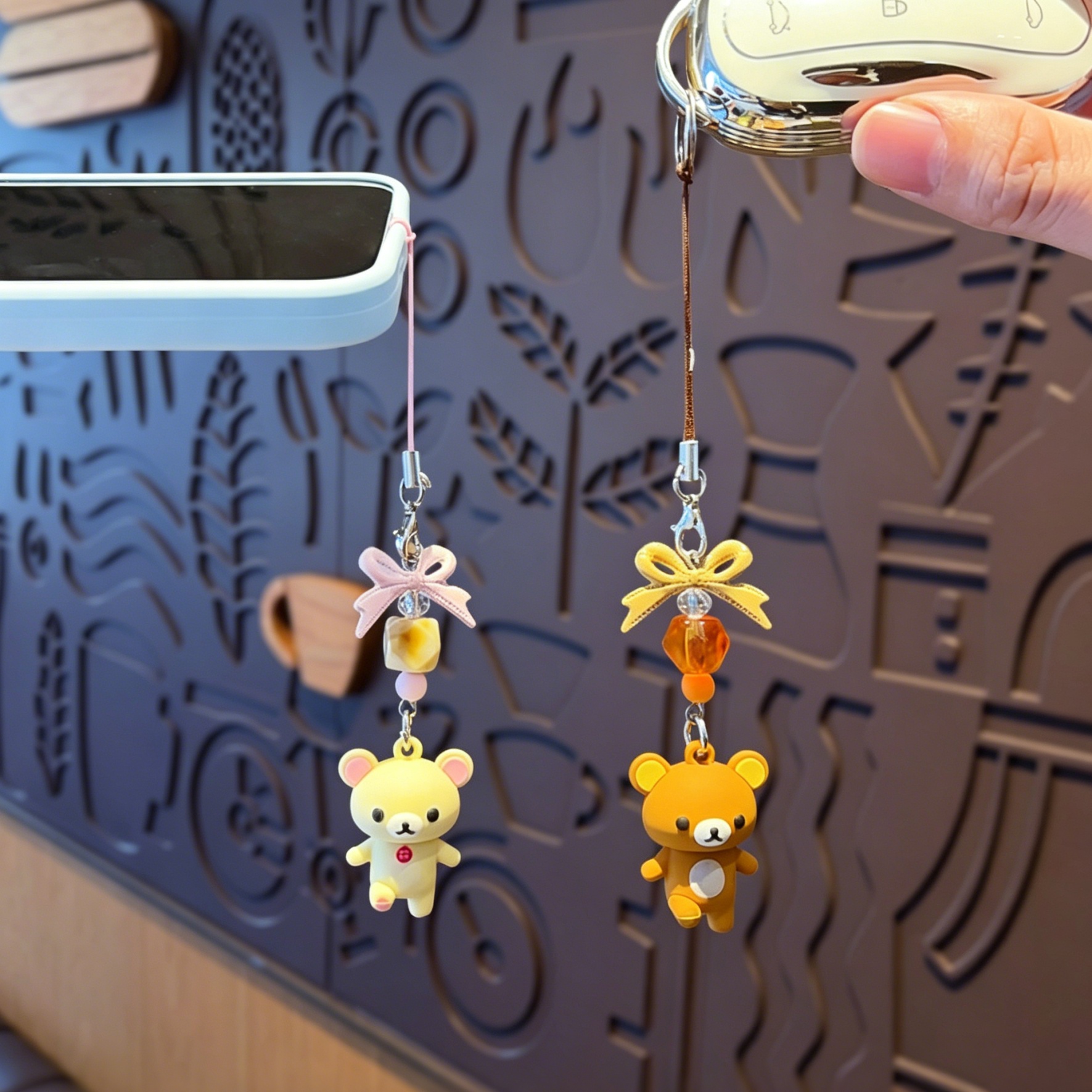 Car Accessories Japan - Cute Rilakkuma Korilakkuma Keychain Bowknot Beading